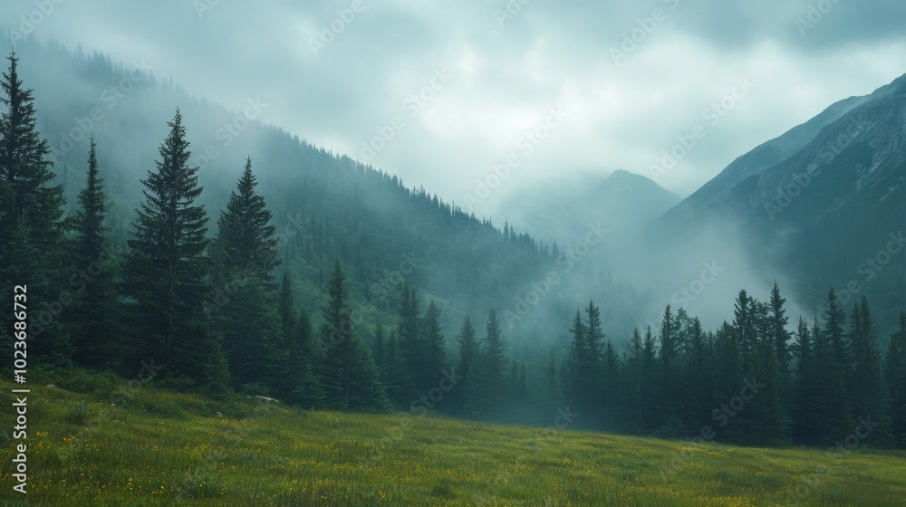 Misty hillside forest. Misty hillside forest.