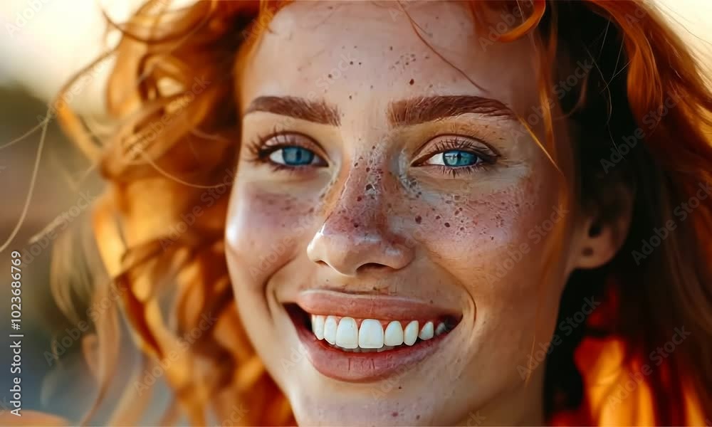 A woman with red hair and blue eyes is smiling Video A woman with red hair and blue eyes is smiling Video