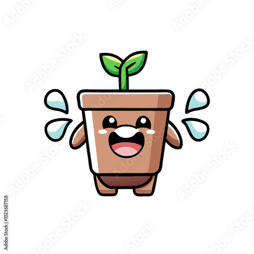 Plant pot cartoon illustration with crying gesture , cute style (2)