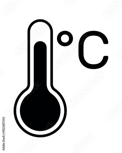 thermometer icon temperature symbol, black and white vector illustration of a device that measures temperature with degree Celsius