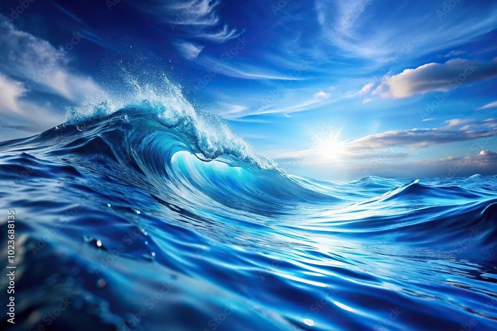 Abstract blue brush gradient texture with waves and water surface