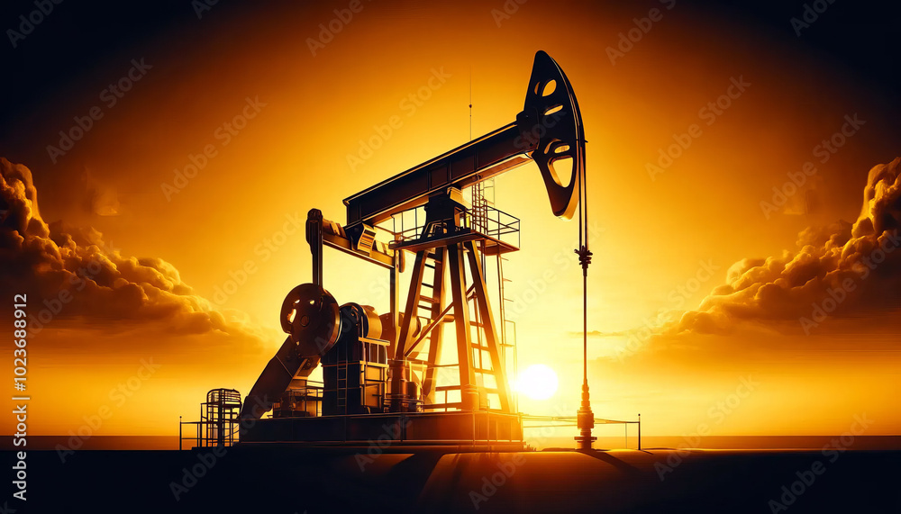 Obraz premium oil pump in sunset