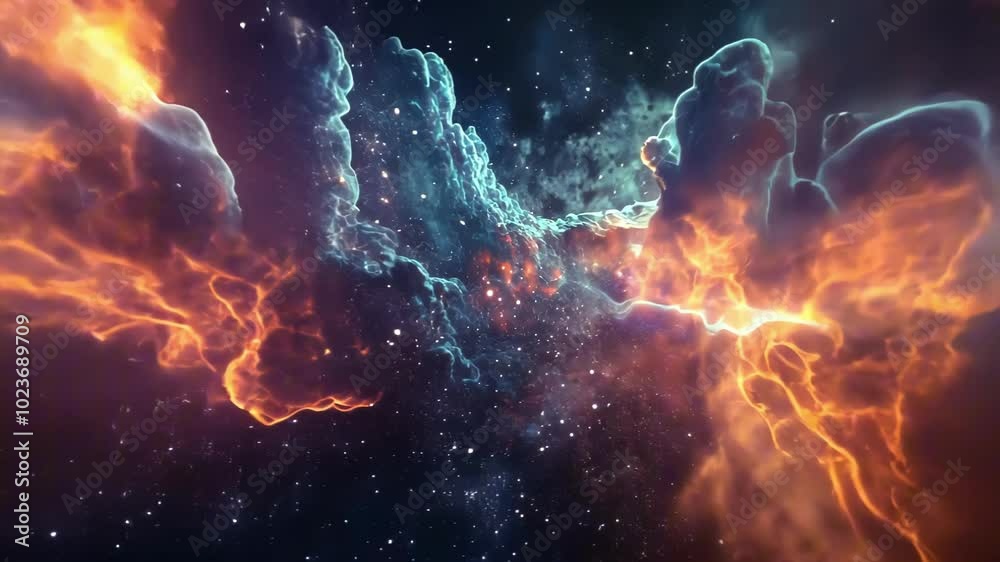A vibrant cosmic scene featuring colorful nebulae and stars in deep space. A vibrant cosmic scene featuring colorful nebulae and stars in deep space.