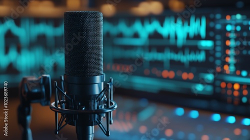 Studio Microphone with Audio Waveform Display