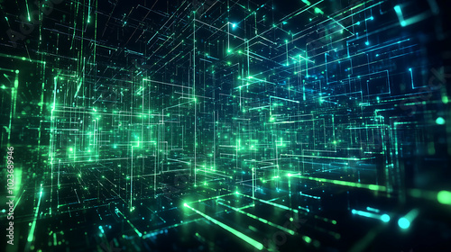 futuristic network grid with glowing connections and geometric digital lines in a virtual matrix