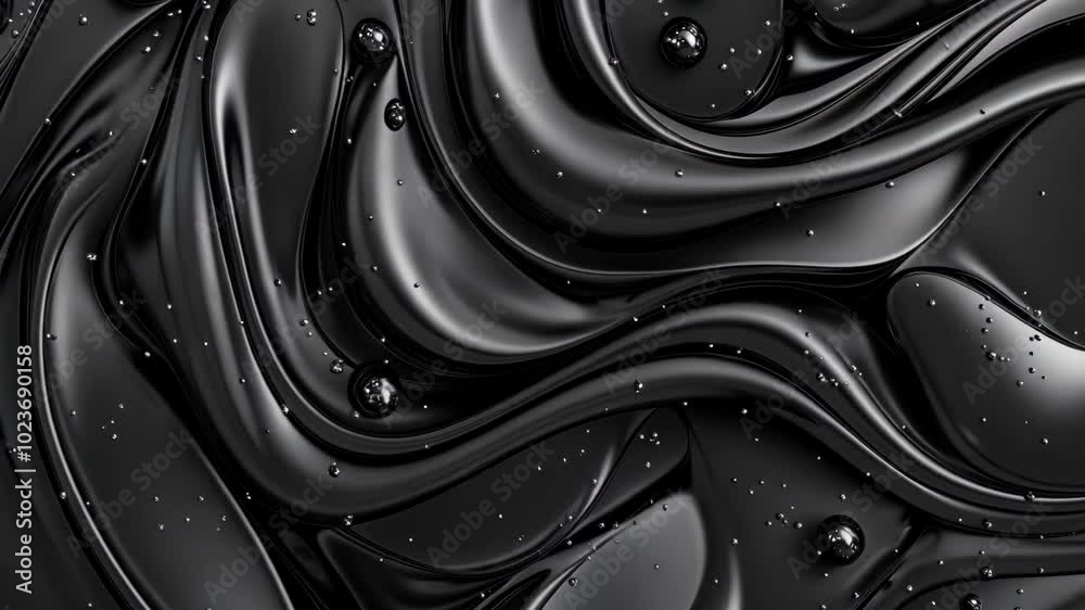 Luxurious black liquid waves with glossy texture and abstract fluid patterns