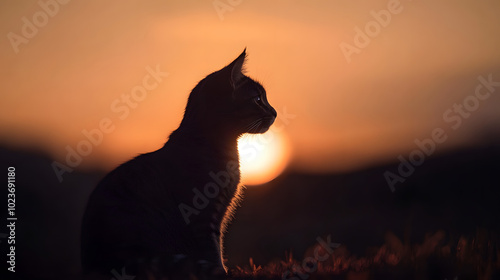 Cat Silhouette Sunset Golden Hour Nature Photography
