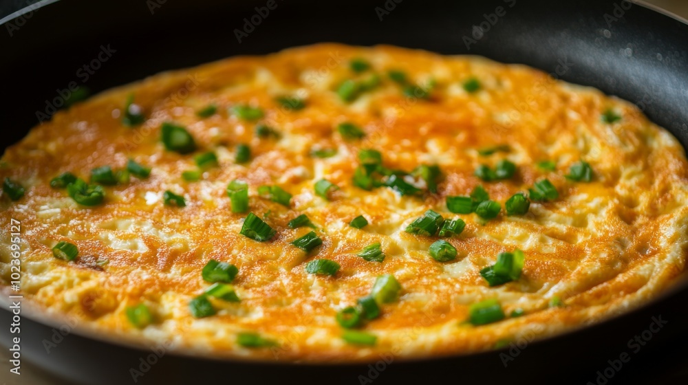 Freshly Cooked Egg Omelette with Green Onions Freshly Cooked Egg Omelette with Green Onions