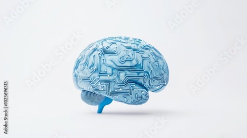 A conceptual blue brain, showcasing intricate circuitry designs, symbolizing technology and intelligence integration.