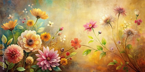 Abstract floral artistry on textured canvas background with depth of field