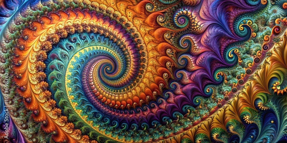 Abstract fractal art with spiraling colors and patterns reflected Abstract fractal art with spiraling colors and patterns reflected