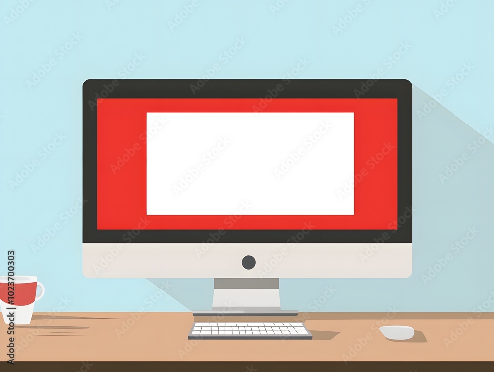 A modern computer on a desk, featuring a blank screen ready for customization. Ideal for design or technology projects. A modern computer on a desk, featuring a blank screen ready for customization. Ideal for design or technology projects.