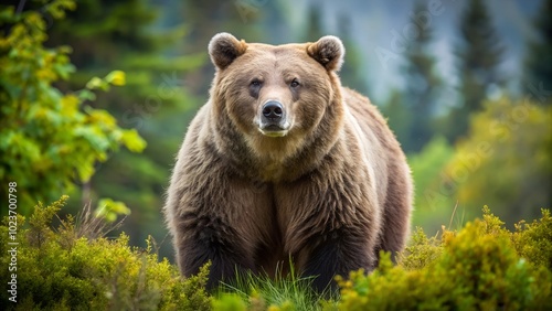 Wallpaper Mural Brown bear standing in lush green forest. Torontodigital.ca