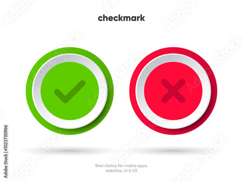 Yes or no icon. Green tick symbol and red cross sign in circle. Checkmark and check icon. Approval. Like and dislike icon. X or approve or deny line art vector icon for apps and websites and ui ux