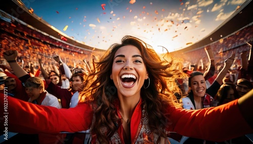 wide angle . F1 fans cheering racers during Grand Prix victory celebration 