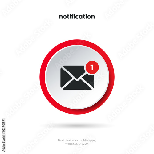 New message notification concept on realistic smartphone mockup. New email pop up. Incoming, open messaging. Chatting, mail, post, letter symbol, sign, emblem with new notification for UI UX website