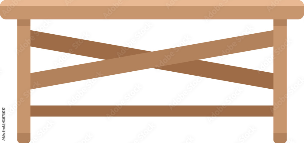 Simple wooden table with crossed boards supporting the top, isolated on white background Simple wooden table with crossed boards supporting the top, isolated on white background