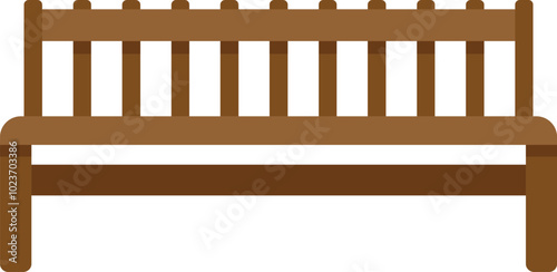 Wooden bench with backrest standing on white background, front view, urban furniture for parks and squares