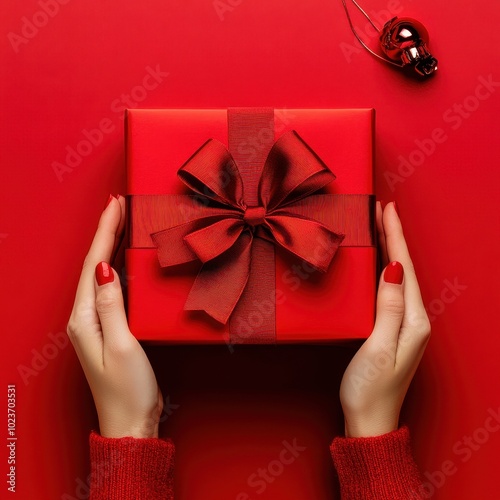 Festive Red Gift Box with Bow photo