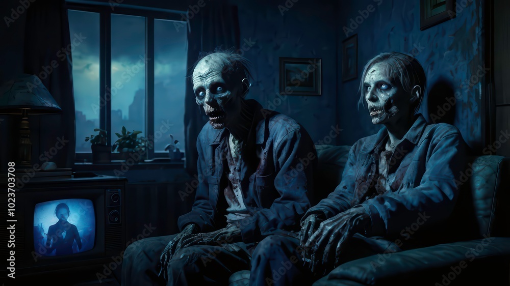 Zombies watching the news on TV Zombies watching the news on TV