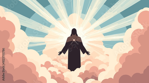 The first day of the Creation of the World God created light, Biblical flat vector illustration