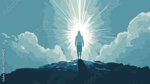 The first day of the Creation of the World God created light, Biblical flat vector illustration