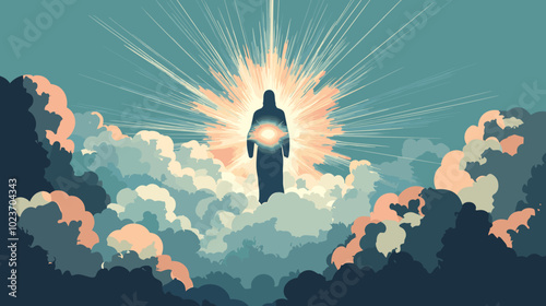 The first day of the Creation of the World God created light, Biblical flat vector illustration