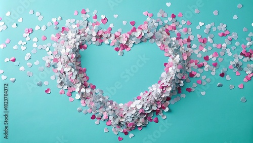 Heart shaped confetti on light blue background