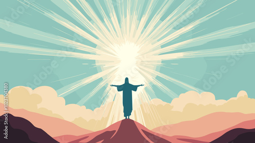 The first day of the Creation of the World God created light, Biblical flat vector illustration