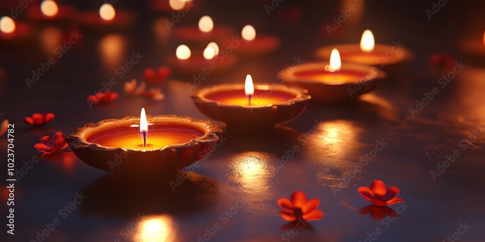 Poster layout featuring Diwali diyas and candles Poster layout featuring Diwali diyas and candles