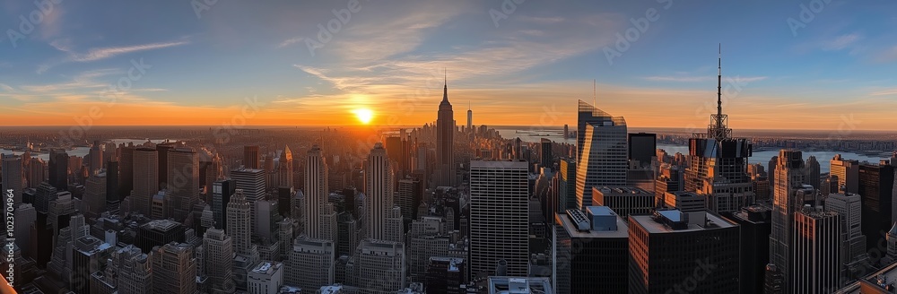 Fototapeta premium A panoramic view of New York City at sunset