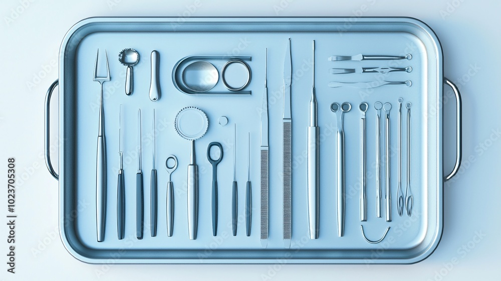 Sterile Surgical Tray with Neatly Arranged Instruments Sterile Surgical Tray with Neatly Arranged Instruments