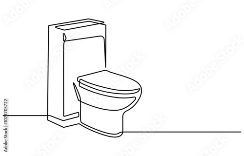 Bowl icon line continuous drawing vector. One line Bowl icon vector background. toilet icon. Continuous outline of a toilet icon, Toilet in continuous line art drawing style.