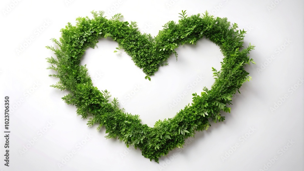 Heart shaped greenery on white background Extreme Close-Up Heart shaped greenery on white background Extreme Close-Up