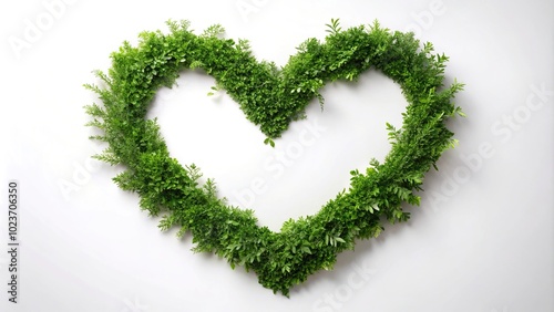 Heart shaped greenery on white background Extreme Close-Up