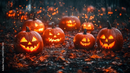 Wallpaper Mural Glowing Jack-o'-Lanterns in Haunting Halloween Scene Torontodigital.ca