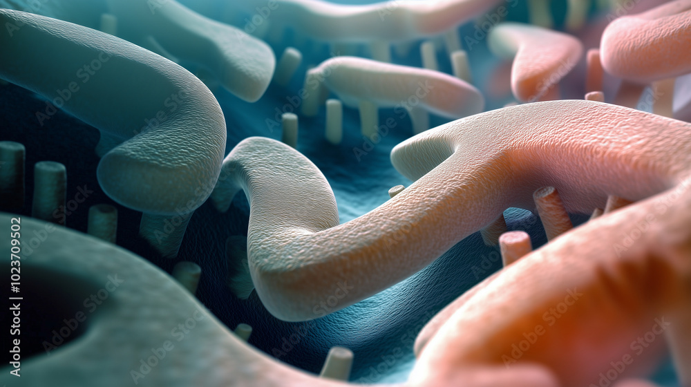 Obraz premium Electron microscope photo otherworldly microbe world with strange and wonderful shapes, textures, and colors