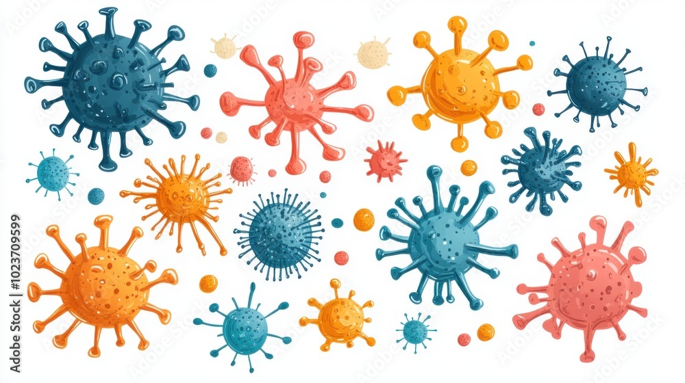 A dynamic and colorful illustration of various viruses under the microscope, showcasing different sizes and vibrant colors, creating an engaging scientific and educational visual. A dynamic and colorful illustration of various viruses under the microscope, showcasing different sizes and vibrant colors, creating an engaging scientific and educational visual.