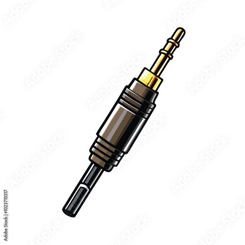 A detailed vector illustration of a black audio jack with a gold connector.