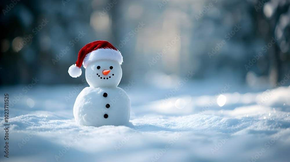 Snowman Wearing Santa Hat in a Snowy Landscape Snowman Wearing Santa Hat in a Snowy Landscape