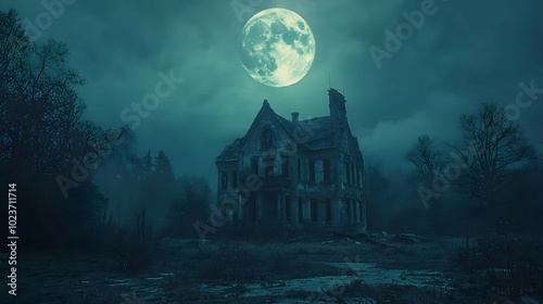 Abandoned Haunted House Under Soft Moonlight