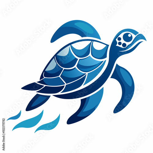 A sea turtle gliding through the ocean silhouette vector illustration on white background