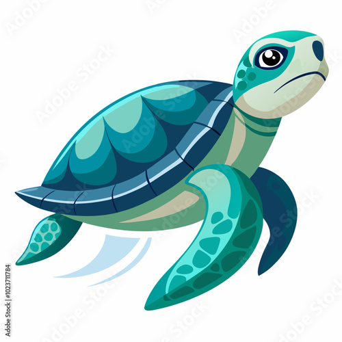 A sea turtle gliding through the ocean silhouette vector illustration on white background