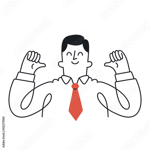 Confident businessman proudly pointing to himself. Doodle style with an editable stroke.