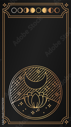 Black and gold magical tarot cards poster. Mystical occult illustrations, bohemian spiritual astrology templates. witch vector illustration collection. Prediction of the future.