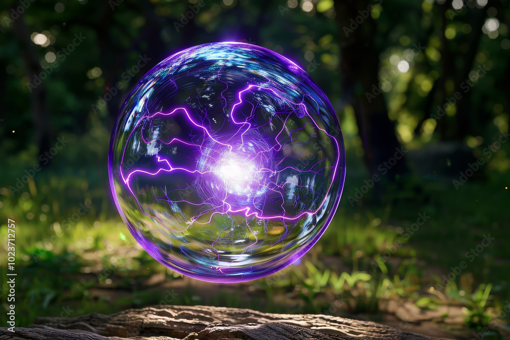 A purple glowing orb with lightning bolts surrounding it A purple glowing orb with lightning bolts surrounding it