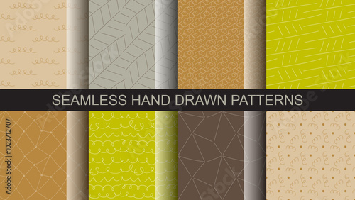 Set of seamless hand drawn linear patterns