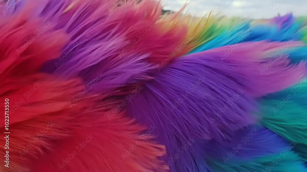 Vibrant, rainbow-colored feathers in motion creating a dynamic visual effect Vibrant, rainbow-colored feathers in motion creating a dynamic visual effect