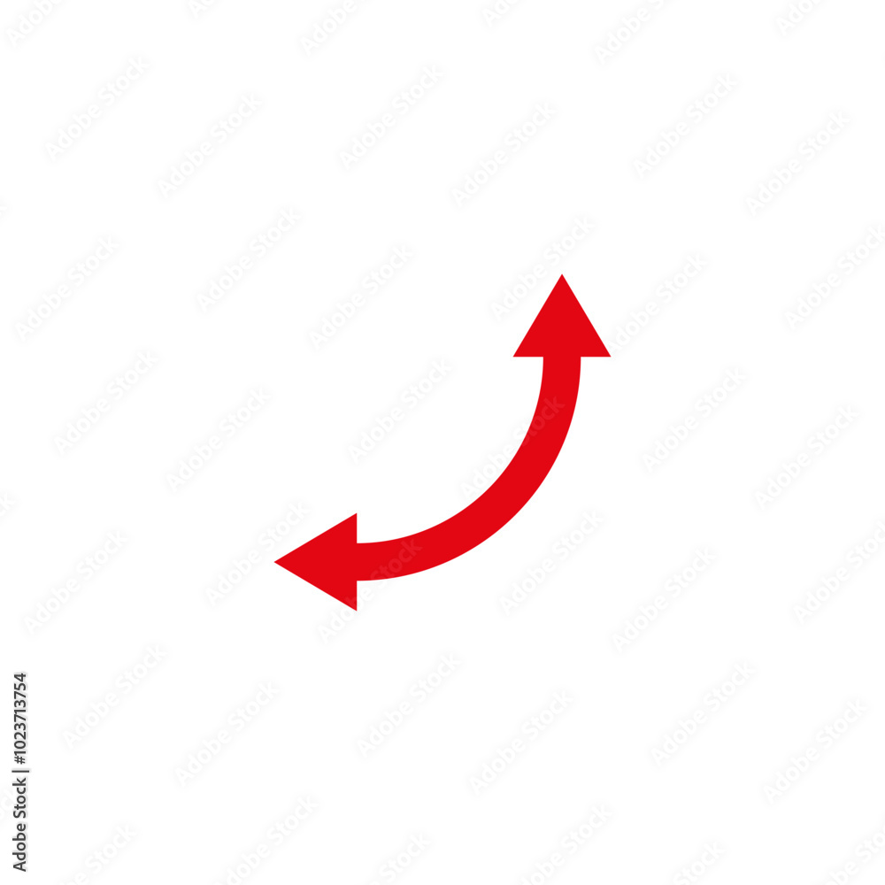Dual semi circle red arrow. Vector illustration. Semicircular curved double ended arrow. Dual semi circle red arrow. Vector illustration. Semicircular curved double ended arrow.