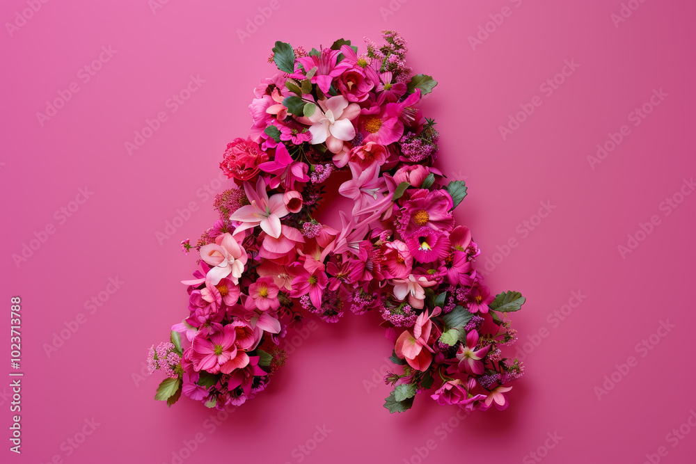 Fototapeta premium A flowery letter A is displayed on a pink background